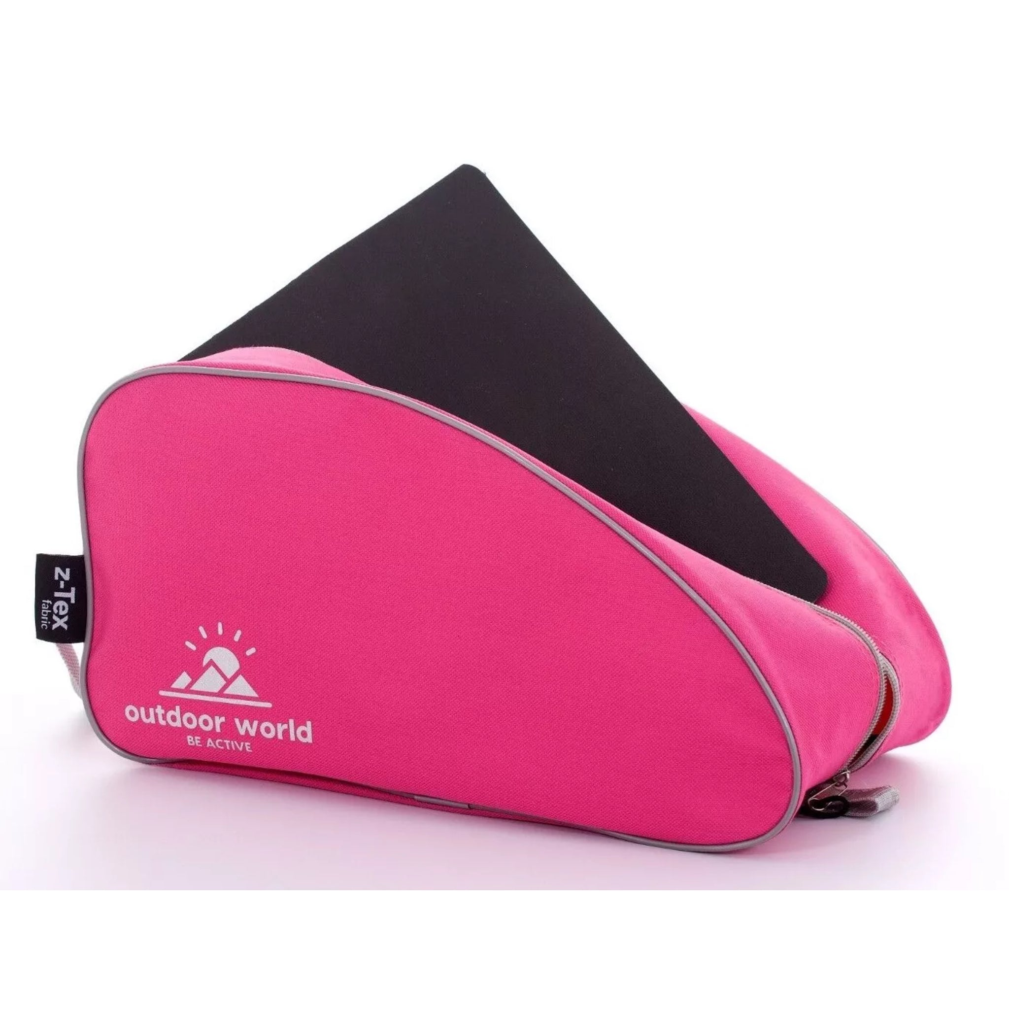 Outdoor World branded waterproof boot bag in pink with 2-way zip, strong carry handle, and durable 600D fabric ā ideal for hiking, sports, and travel